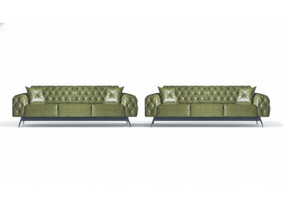 Chesterfield sofa sets, 3-seater sofas, green, classic cushions