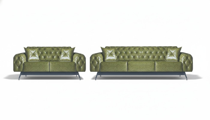 Leather sofas 3-seater 2-seater Chesterfield green solid color classic sofas