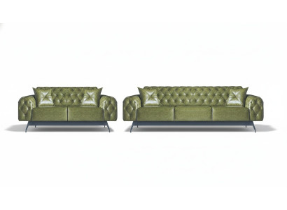Leather sofas 3-seater 2-seater Chesterfield green solid color classic sofas