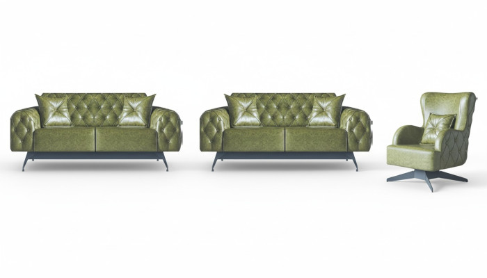 Leather Couch Sofa Set 2-Seater Green Cushion Upholstery Chair Classic Soft