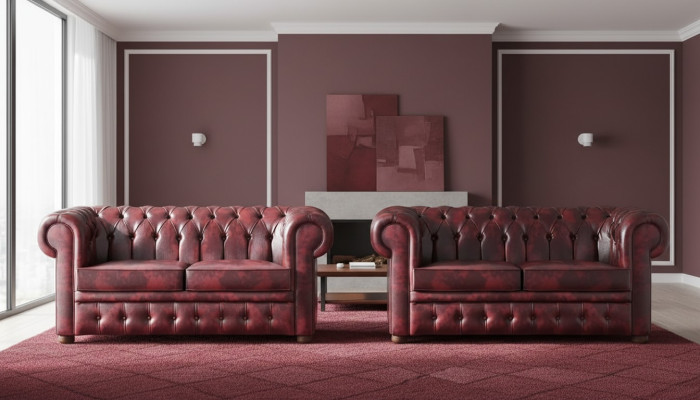 Leather sofas Chesterfield button couch 2-seater Bordeaux classic sofas