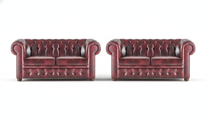 Leather sofas Chesterfield button couch 2-seater Bordeaux classic sofas