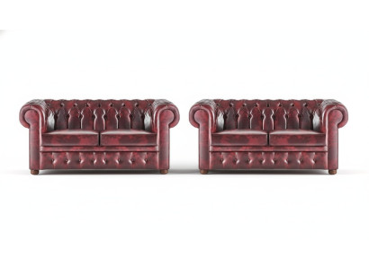 Leather sofas Chesterfield button couch 2-seater Bordeaux classic sofas