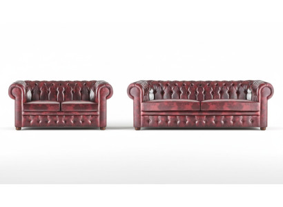 Seating Furniture Sofa Set 3-Seater 2-Seater Bordeaux Couch Chesterfield Buttons