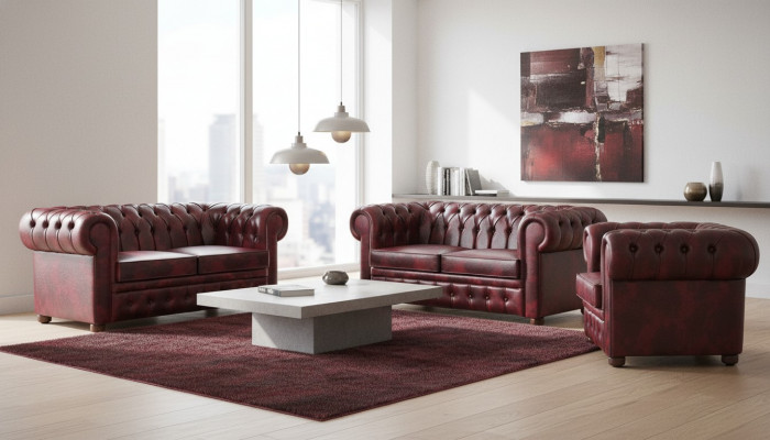 Leather sofas Chesterfield sofas 2-seater armchair Bordeaux classic leather