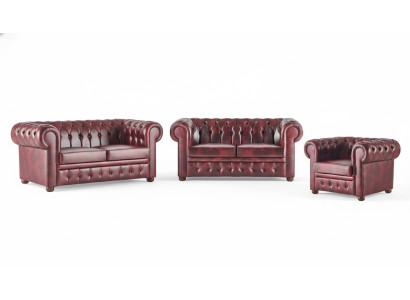 Leather sofas Chesterfield sofas 2-seater armchair Bordeaux classic leather