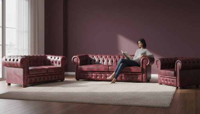 Seating Furniture Set Bordeaux 3-Seater 2-Seater Armchair Chesterfield Classic Furniture