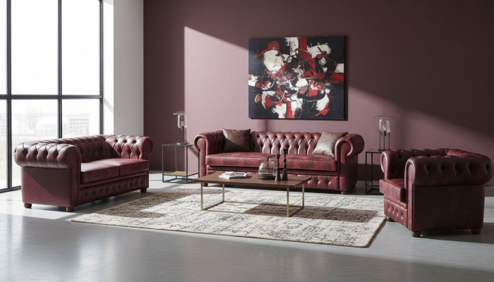 Seating Furniture Set Bordeaux 3-Seater 2-Seater Armchair Chesterfield Classic Furniture