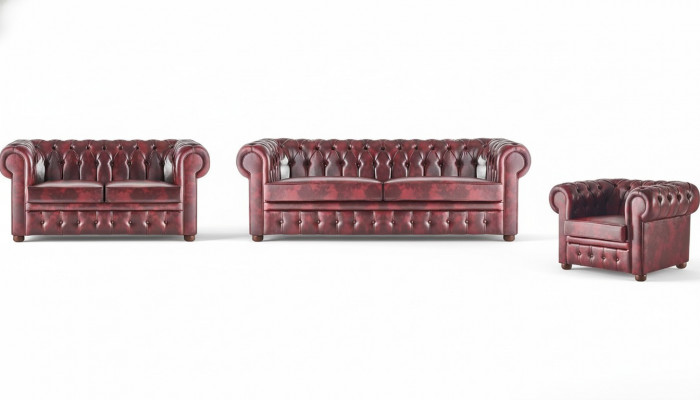 Seating Furniture Set Bordeaux 3-Seater 2-Seater Armchair Chesterfield Classic Furniture