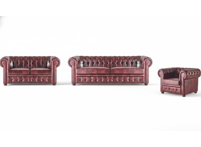 Seating Furniture Set Bordeaux 3-Seater 2-Seater Armchair Chesterfield Classic Furniture