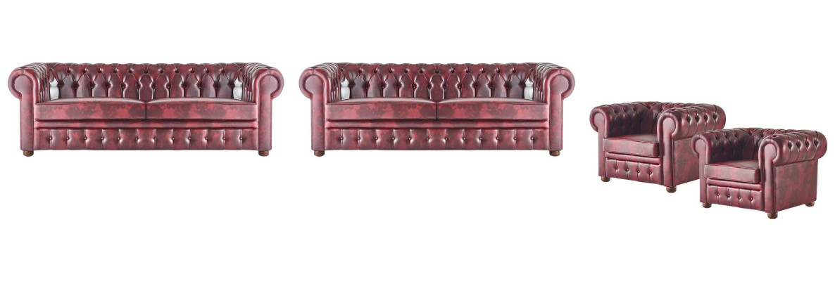 Leather sofa set 3-seater armchair Bordeaux Chesterfield upholstered sofa leather 4-piece