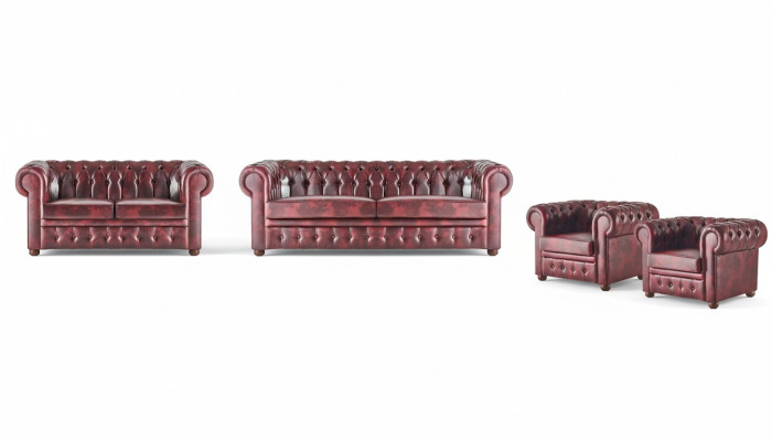 Sofa set couch Chesterfield 3-seater 2-seater armchair Bordeaux set of 4 pieces.