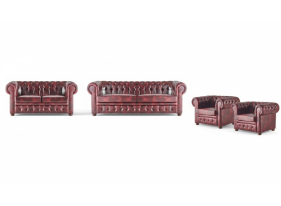 Sofa set couch Chesterfield 3-seater 2-seater armchair Bordeaux set of 4 pieces.