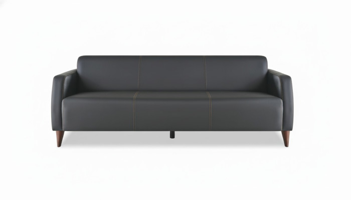 Leather sofa 3-seater sofa black leather wood modern versatile soft