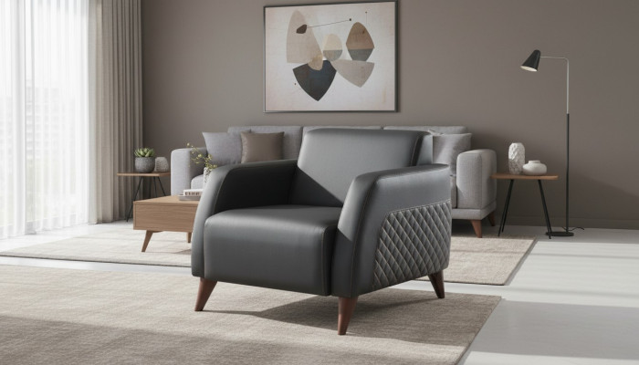 Chair Black Recliner Leather Modern Wood Soft Armrests 1-Seater