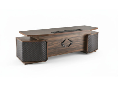 Office desk drawers study rectangular brown black modern wood