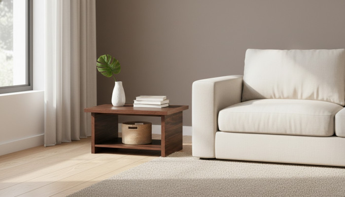 Coffee table brown shelf modern insert rectangular living room office