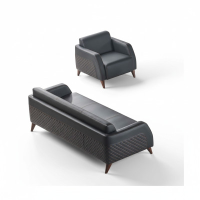 Leather sofa set 3-seater armchair black couch modern sofa set seating furniture