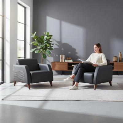 Leader armchair set black recliner wood 1-seater modern upholstery soft