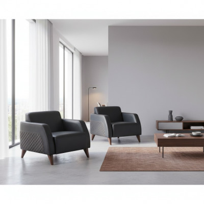 Leader armchair set black recliner wood 1-seater modern upholstery soft