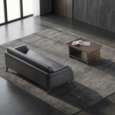 Leather sofa 3-seater sofa coffee table couch set black brown shelf