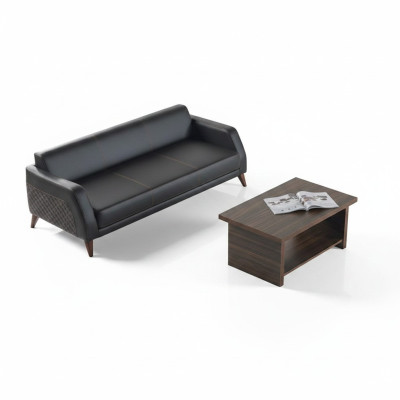 Leather sofa 3-seater sofa coffee table couch set black brown shelf