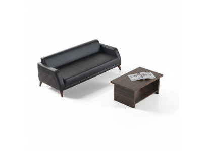 Leather sofa 3-seater sofa coffee table couch set black brown shelf
