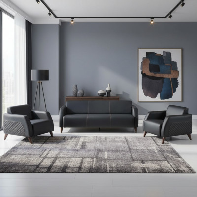 Seating furniture 3-seater 2x armchair black reclining chair couch set modern leather