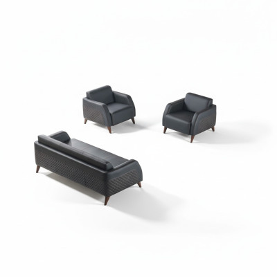Seating furniture 3-seater 2x armchair black reclining chair couch set modern leather