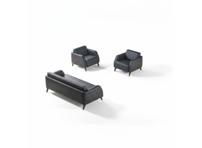 Seating furniture 3-seater 2x armchair black reclining chair couch set modern leather