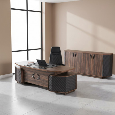 Home office set: office table, office chair, sideboard, black, brown, executive chair