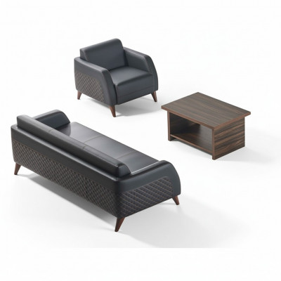 Sofa Set Leather Sofa Black 3-Seater Armchair Brown Modern Leather Coffee Table