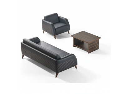 Sofa Set Leather Sofa Black 3-Seater Armchair Brown Modern Leather Coffee Table