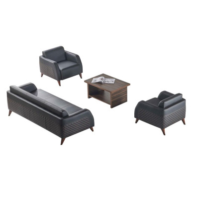 Sofa sets black 3-seater armchair brown color coffee table leather sofas