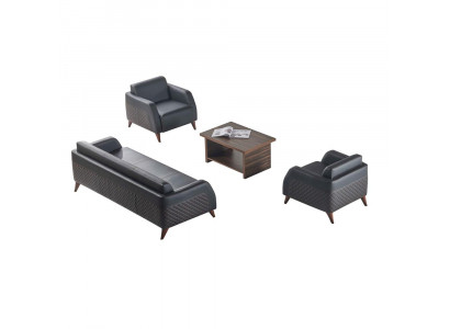 Sofa sets black 3-seater armchair brown color coffee table leather sofas