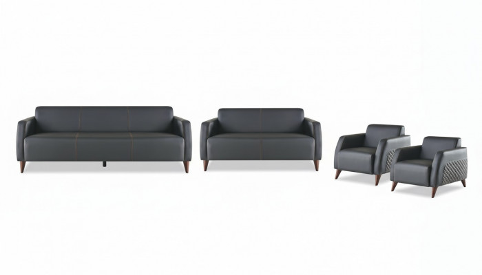 Complete set seating furniture 3-seater 2-seater armchair black genuine leather wood
