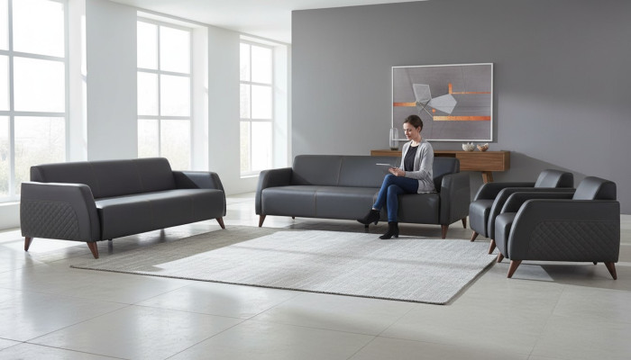 Sofa Sets Black 3-Seater 2-Seater Armchair Plain Leather Set Sofas