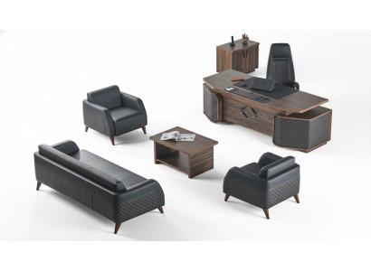 Modern complete office set desk sofas brown black leather