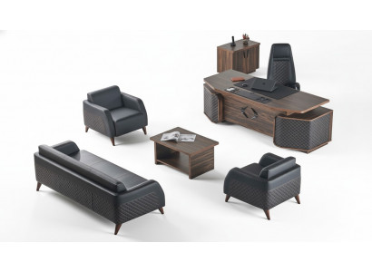Modern complete office set desk sofas brown black leather