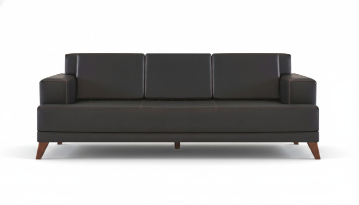 Modern leather sofa 3-seater black solid color couch cushion wood