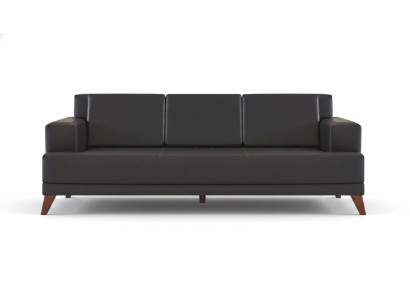 Modern leather sofa 3-seater black solid color couch cushion wood