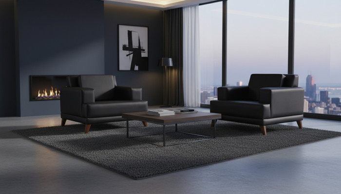 Recliner Leather Armchair Black Modern Upholstered Cushion 1-Seater Wood