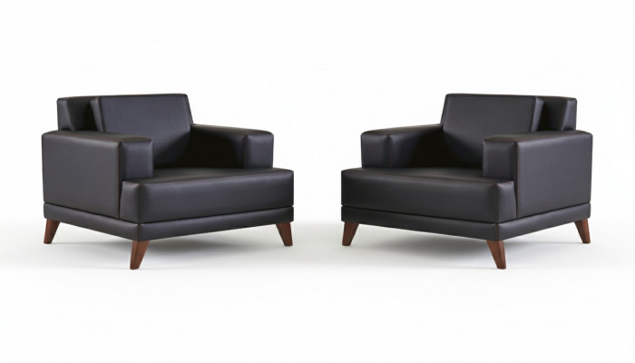 Recliner Leather Armchair Black Modern Upholstered Cushion 1-Seater Wood