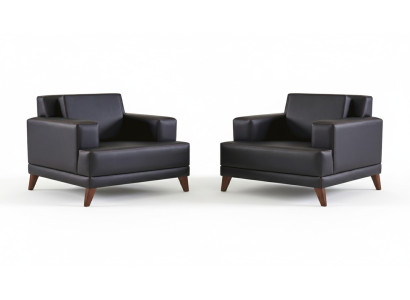 Recliner Leather Armchair Black Modern Upholstered Cushion 1-Seater Wood