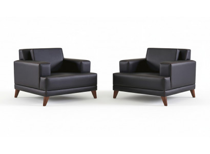 Recliner Leather Armchair Black Modern Upholstered Cushion 1-Seater Wood