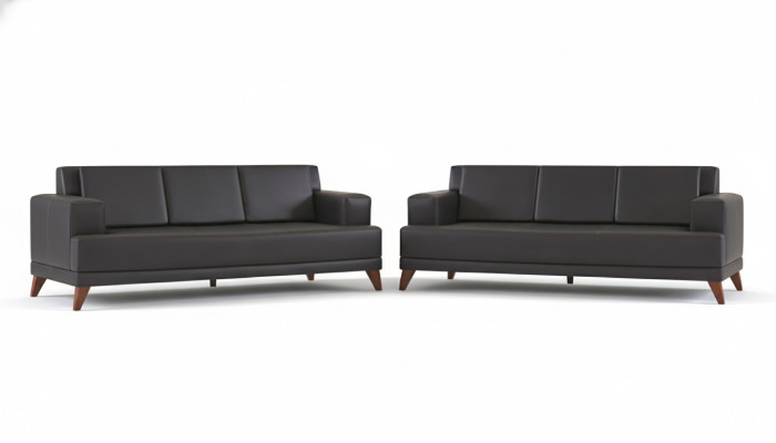 Leather sofas, modern couch, 3-seater, black upholstery, cushions, leather, wood