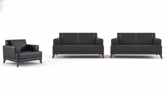 Complete seating furniture, 2-seater armchair, black, modern upholstery, cushions, leather
