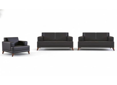 Complete seating furniture, 2-seater armchair, black, modern upholstery, cushions, leather