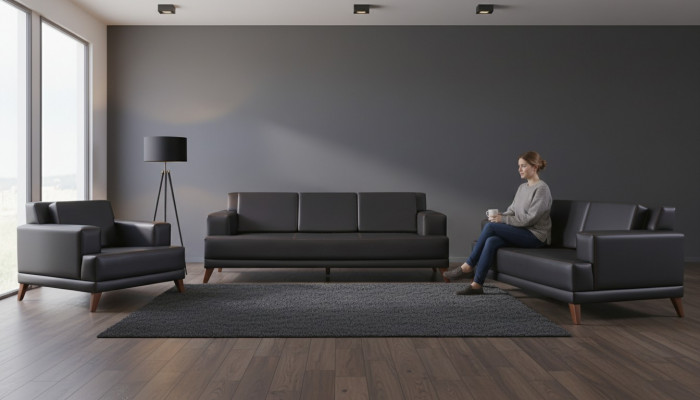 Seating Furniture Sofa Set 3-Seater 2-Seater Armchair Modern Black Leather Sofas