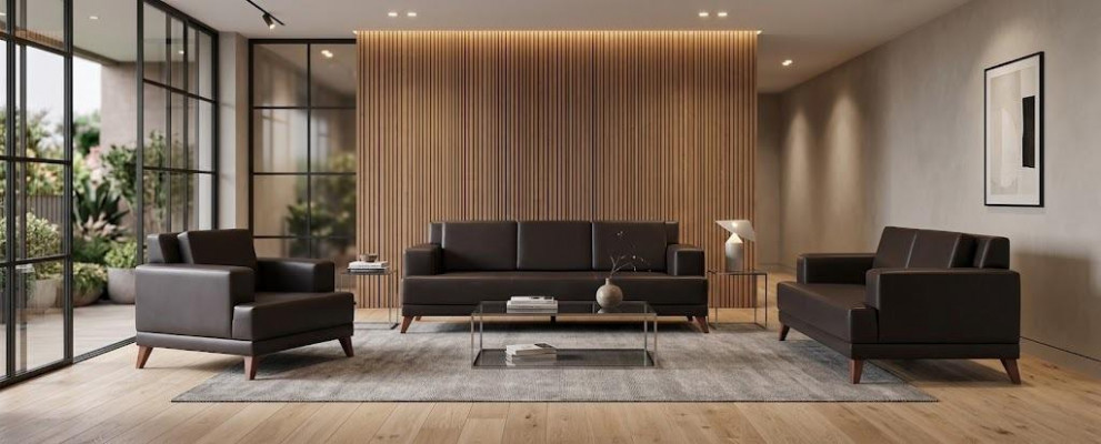 Seating Furniture Sofa Set 3-Seater 2-Seater Armchair Modern Black Leather Sofas